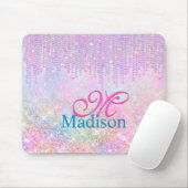 Cute Pink Unicorn Glitter rhinestone Drip monogram Muismat (Met muis)