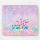 Cute Pink Unicorn Glitter rhinestone Drip monogram Muismat (Voorkant)