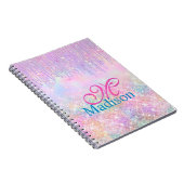 Cute Pink Unicorn Glitter rhinestone Drip monogram Notitieboek (Rechterzijde)
