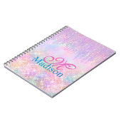 Cute Pink Unicorn Glitter rhinestone Drip monogram Notitieboek (Linkerzijde)
