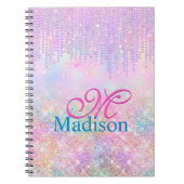 Cute Pink Unicorn Glitter rhinestone Drip monogram Notitieboek (Voorkant)