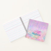 Cute Pink Unicorn Glitter rhinestone Drip monogram Notitieboek (Binnen)