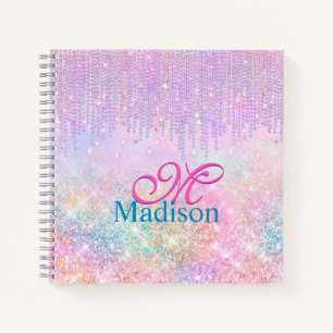 Cute Pink Unicorn Glitter rhinestone Drip monogram Notitieboek