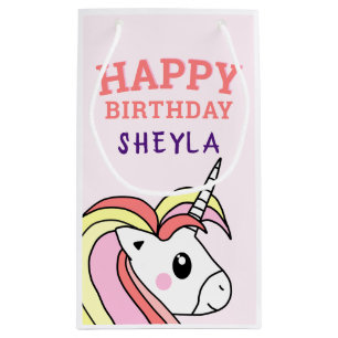 Cute Pink Unicorn Happy Birthday Kinder Name Small Klein Cadeauzakje