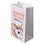 Cute Pink Unicorn Happy Birthday Kinder Name Small Klein Cadeauzakje (Voorkant Gekanteld)