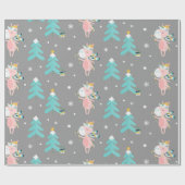 Cute Pink Unicorn kerstboomstructuur Cadeaupapier (Vlak)