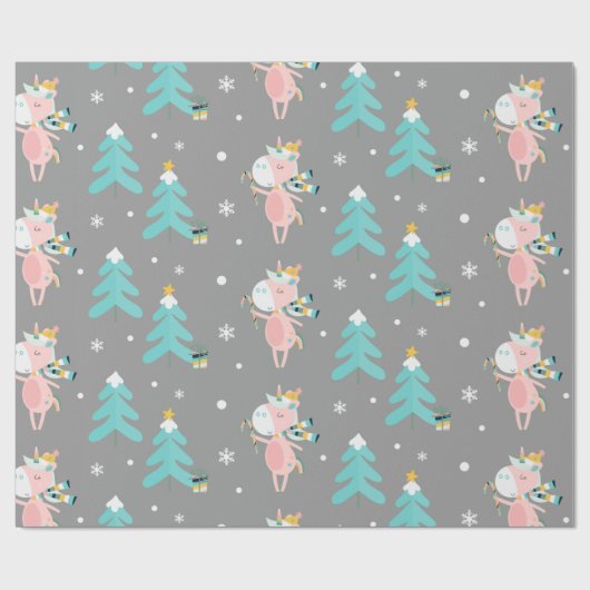 Cute Pink Unicorn kerstboomstructuur Cadeaupapier (Vlak)