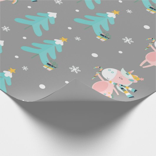 Cute Pink Unicorn kerstboomstructuur Cadeaupapier (Hoek)