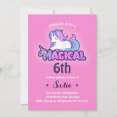 Cute Pink Unicorn Magical Any Age 6th Birthday Kaart (Voorkant)