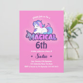 Cute Pink Unicorn Magical Any Age 6th Birthday Kaart (Staand voorkant)