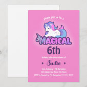 Cute Pink Unicorn Magical Any Age 6th Birthday Kaart (Voorkant / Achterkant)