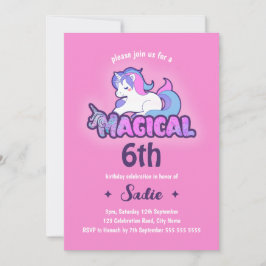 Cute Pink Unicorn Magical Any Age 6th Birthday Kaart