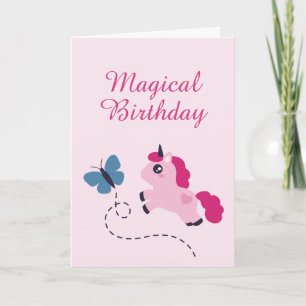Cute Pink Unicorn met een Butterfly Kaart