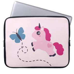 Cute Pink Unicorn met een Butterfly Laptop Sleeve