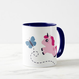 Cute Pink Unicorn met een Butterfly Mok