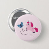 Cute Pink Unicorn met een Butterfly Ronde Button 5,7 Cm (Voorkant /achterkant)