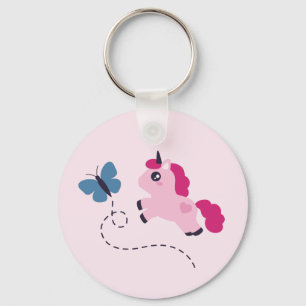 Cute Pink Unicorn met een Butterfly Sleutelhanger