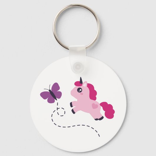 Cute Pink Unicorn met een Butterfly Sleutelhanger (Voorkant)