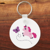 Cute Pink Unicorn met een Butterfly Sleutelhanger (Voorkant)
