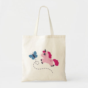Cute Pink Unicorn met een Butterfly Tote Bag