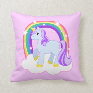 Cute Pink Unicorn met Sparkly Rainbow Kussen