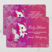 Cute Pink Unicorn met Wings Baby shower Kaart (Voorkant / Achterkant)