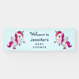 Cute Pink Unicorn met Wings Baby shower Spandoek