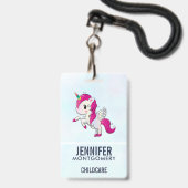 Cute Pink Unicorn met Wings Badge (Voorzijde met lanyard)