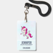 Cute Pink Unicorn met Wings Badge (Achterkant met lanyard)