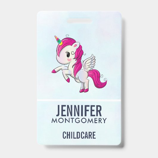 Cute Pink Unicorn met Wings Badge (Voorzijde)