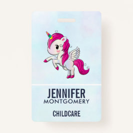Cute Pink Unicorn met Wings Badge