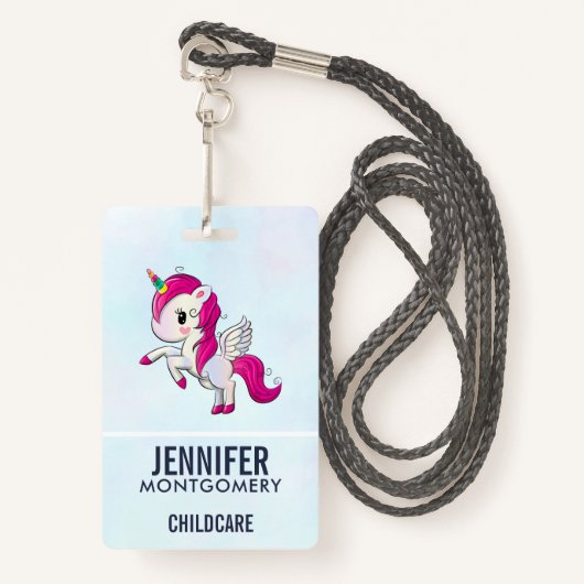 Cute Pink Unicorn met Wings Badge (Voorkant met draagriem)