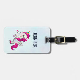Cute Pink Unicorn met Wings Bagagelabel