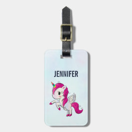 Cute Pink Unicorn met Wings Bagagelabel
