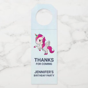 Cute Pink Unicorn met Wings Birthday Flessenhanger