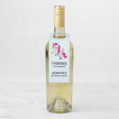 Cute Pink Unicorn met Wings Birthday Flessenhanger (Op fles)