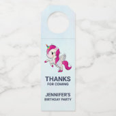 Cute Pink Unicorn met Wings Birthday Flessenhanger (Voorkant)