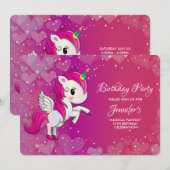 Cute Pink Unicorn met Wings Birthday Kaart (Voorkant / Achterkant)