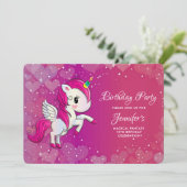 Cute Pink Unicorn met Wings Birthday Kaart (Staand voorkant)