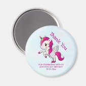 Cute Pink Unicorn met Wings Birthday Magneet (Voorkant / Achterkant)
