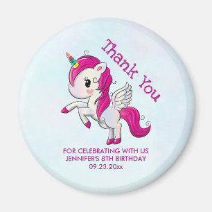 Cute Pink Unicorn met Wings Birthday Magneet