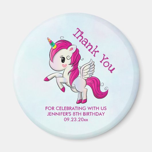 Cute Pink Unicorn met Wings Birthday Magneet (Voorkant)