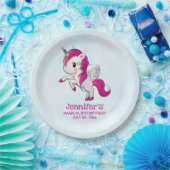 Cute Pink Unicorn met Wings Birthday Papieren Bordje (Feest)
