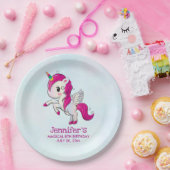 Cute Pink Unicorn met Wings Birthday Papieren Bordje (Feest)