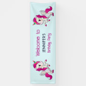 Cute Pink Unicorn met Wings Birthday Spandoek (Verticaal)