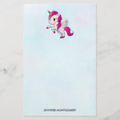 Cute Pink Unicorn met Wings Briefpapier (Voorkant)
