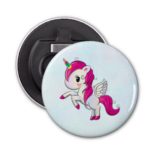 Cute Pink Unicorn met Wings Button Flesopener