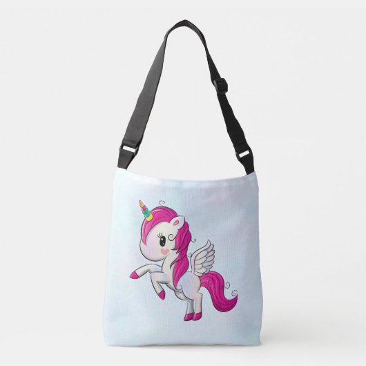 Cute Pink Unicorn met Wings Crossbody Tas (Voorkant)