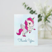 Cute Pink Unicorn met Wings Dank u Briefkaart (Staand voorkant)