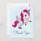 Cute Pink Unicorn met Wings Dank u Briefkaart (Voorkant / Achterkant)